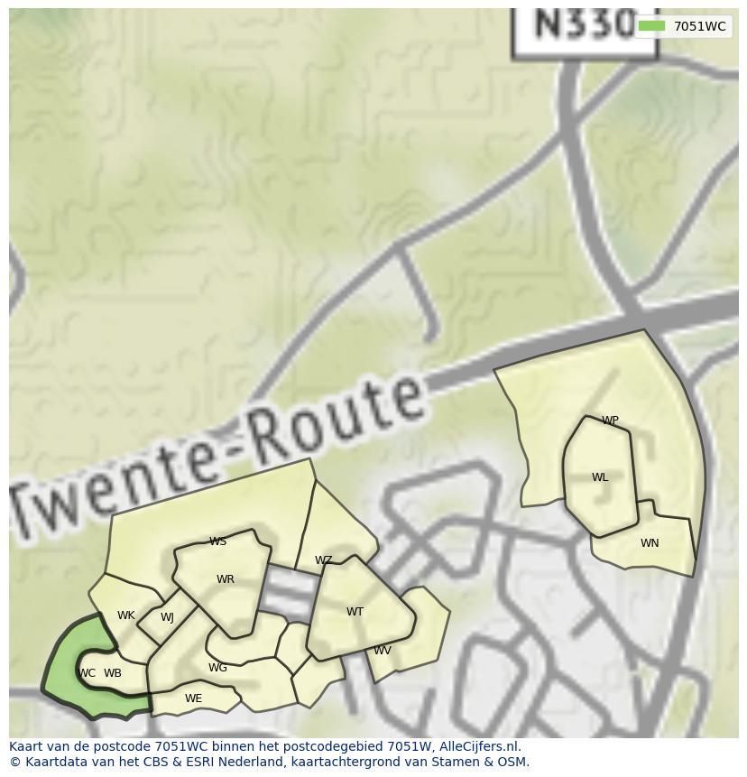 Afbeelding van het postcodegebied 7051 WC op de kaart.