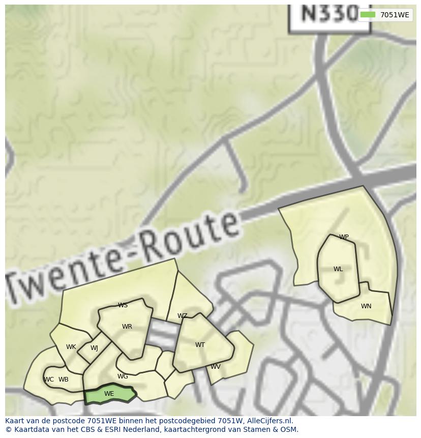 Afbeelding van het postcodegebied 7051 WE op de kaart.