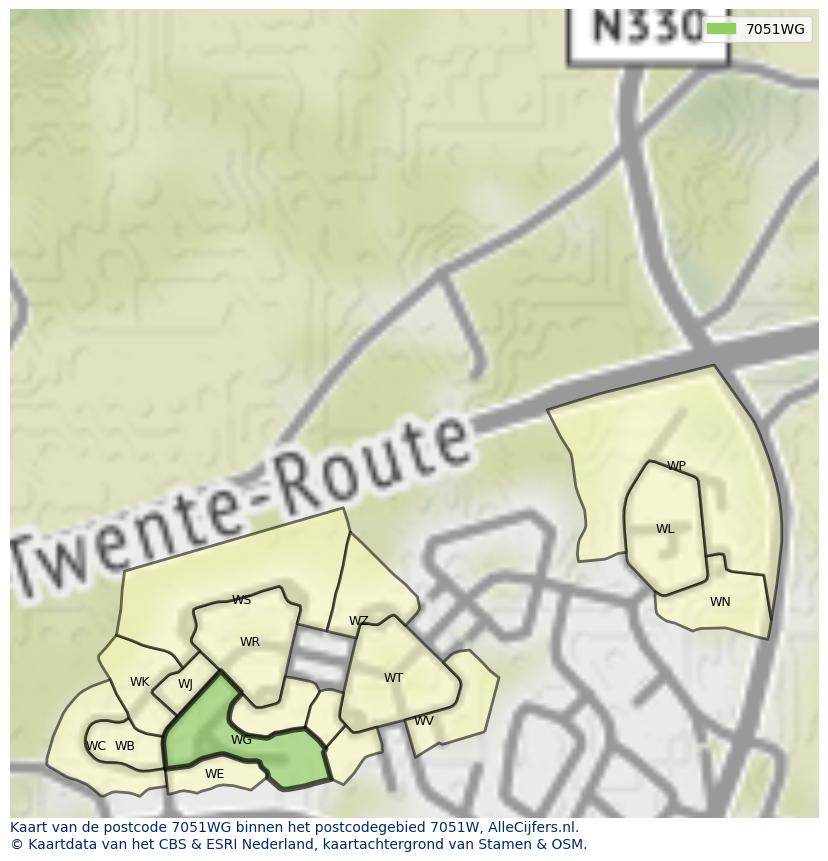 Afbeelding van het postcodegebied 7051 WG op de kaart.