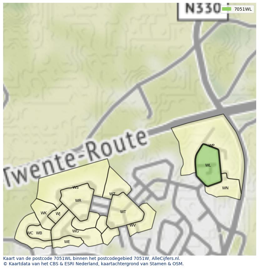 Afbeelding van het postcodegebied 7051 WL op de kaart.