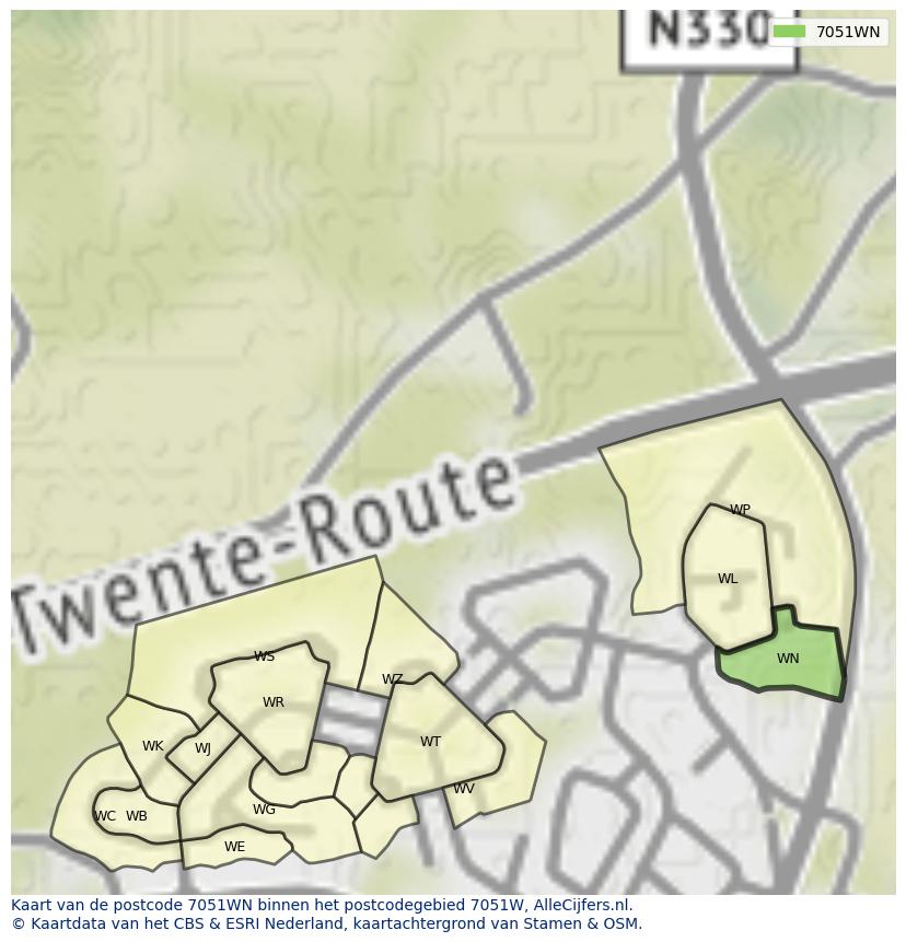 Afbeelding van het postcodegebied 7051 WN op de kaart.