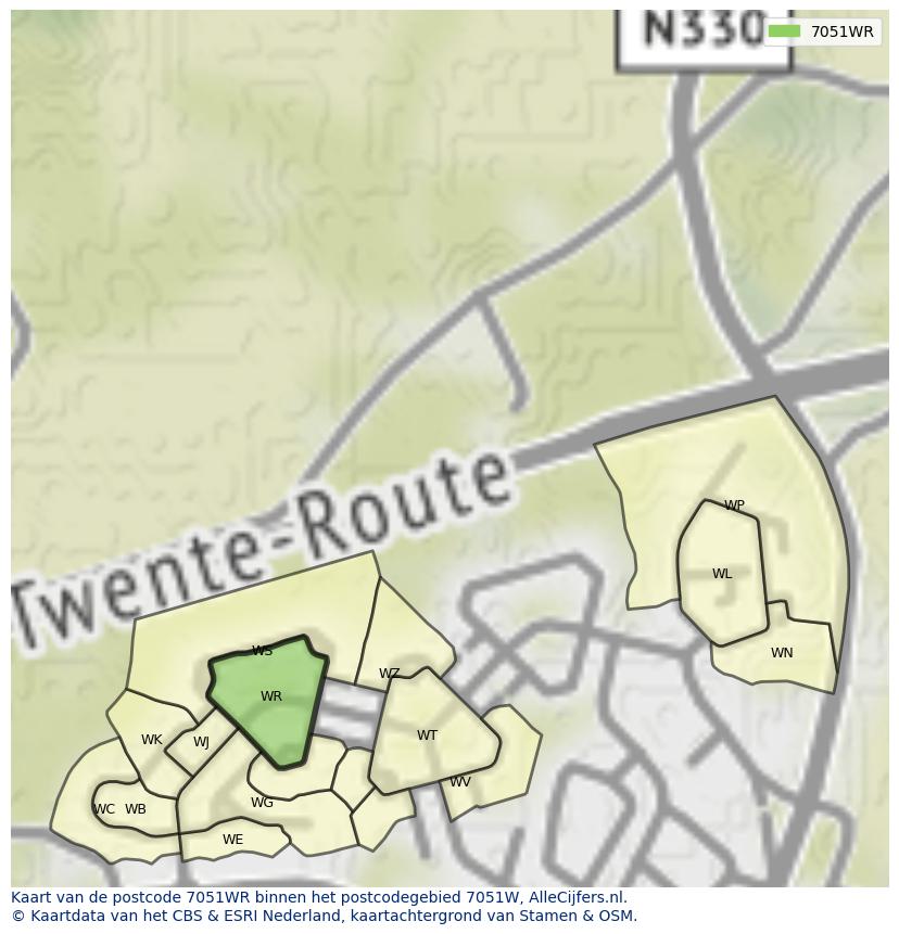 Afbeelding van het postcodegebied 7051 WR op de kaart.
