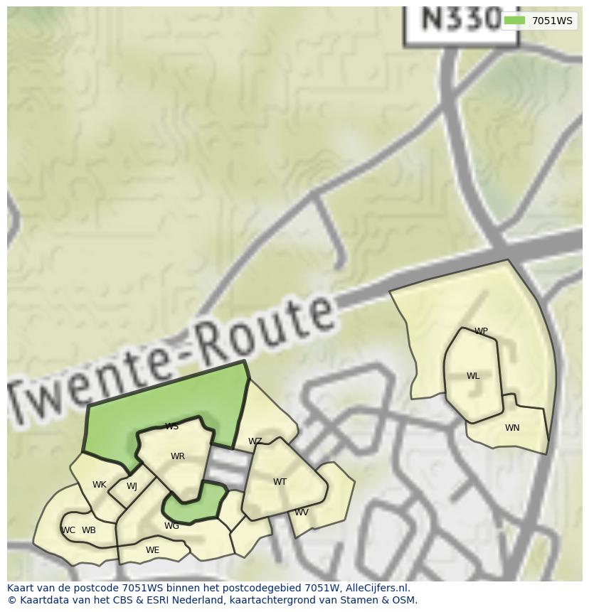 Afbeelding van het postcodegebied 7051 WS op de kaart.