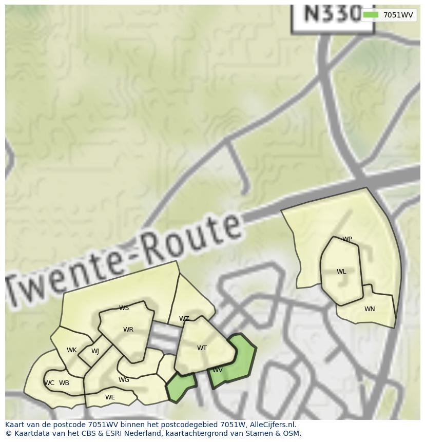 Afbeelding van het postcodegebied 7051 WV op de kaart.