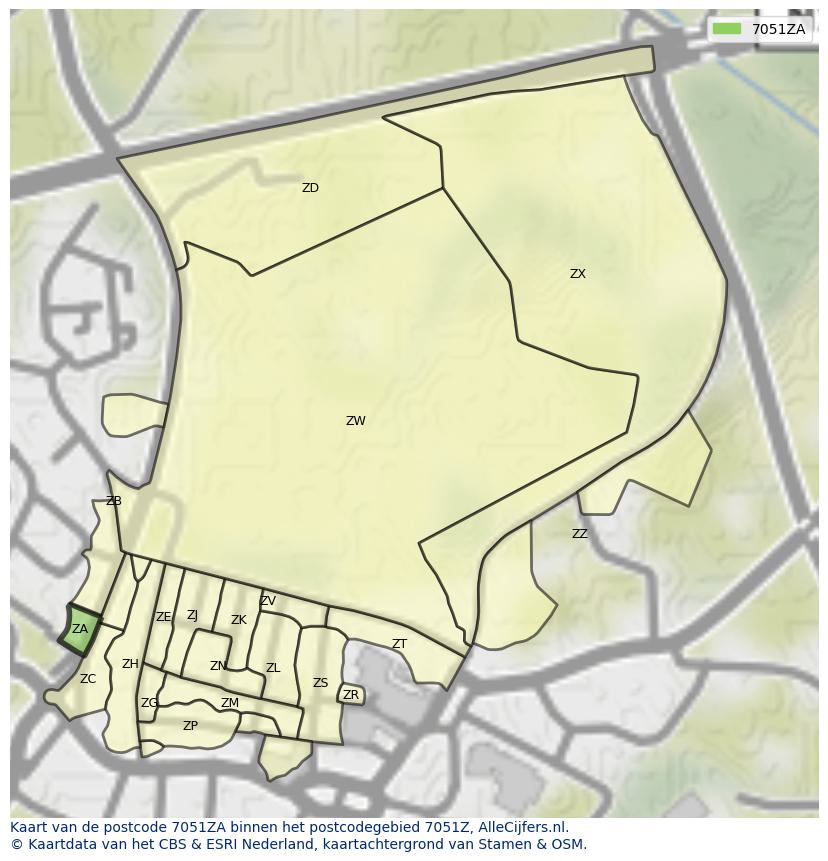 Afbeelding van het postcodegebied 7051 ZA op de kaart.