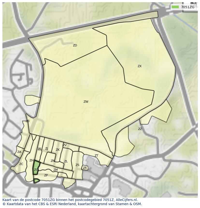Afbeelding van het postcodegebied 7051 ZG op de kaart.