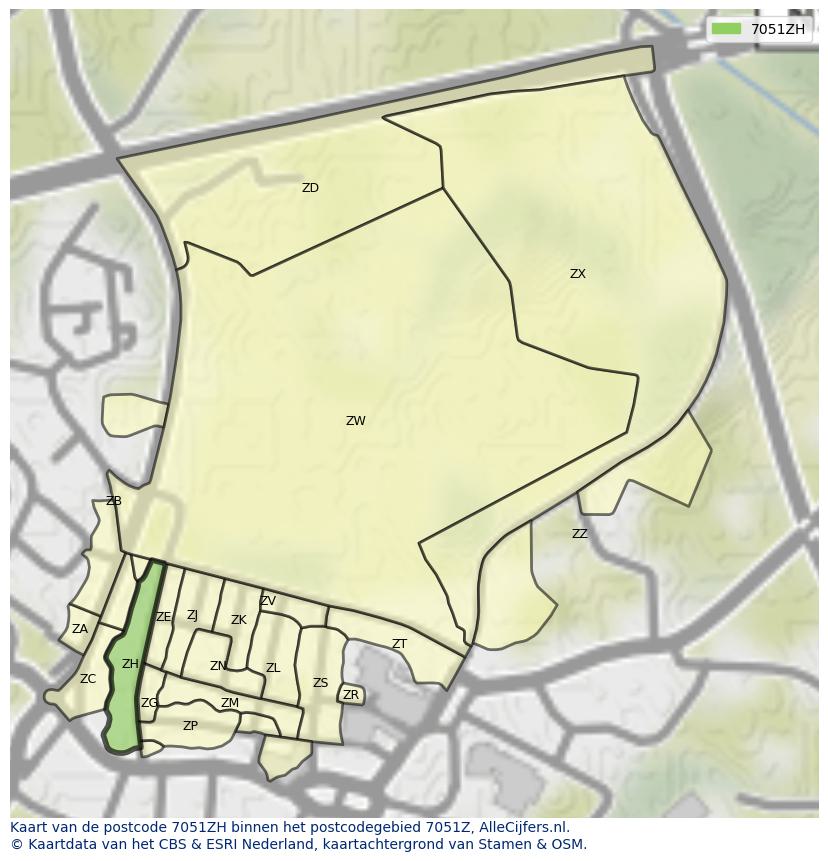 Afbeelding van het postcodegebied 7051 ZH op de kaart.