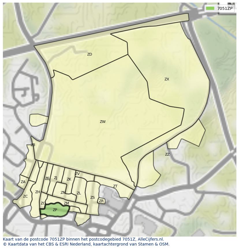 Afbeelding van het postcodegebied 7051 ZP op de kaart.