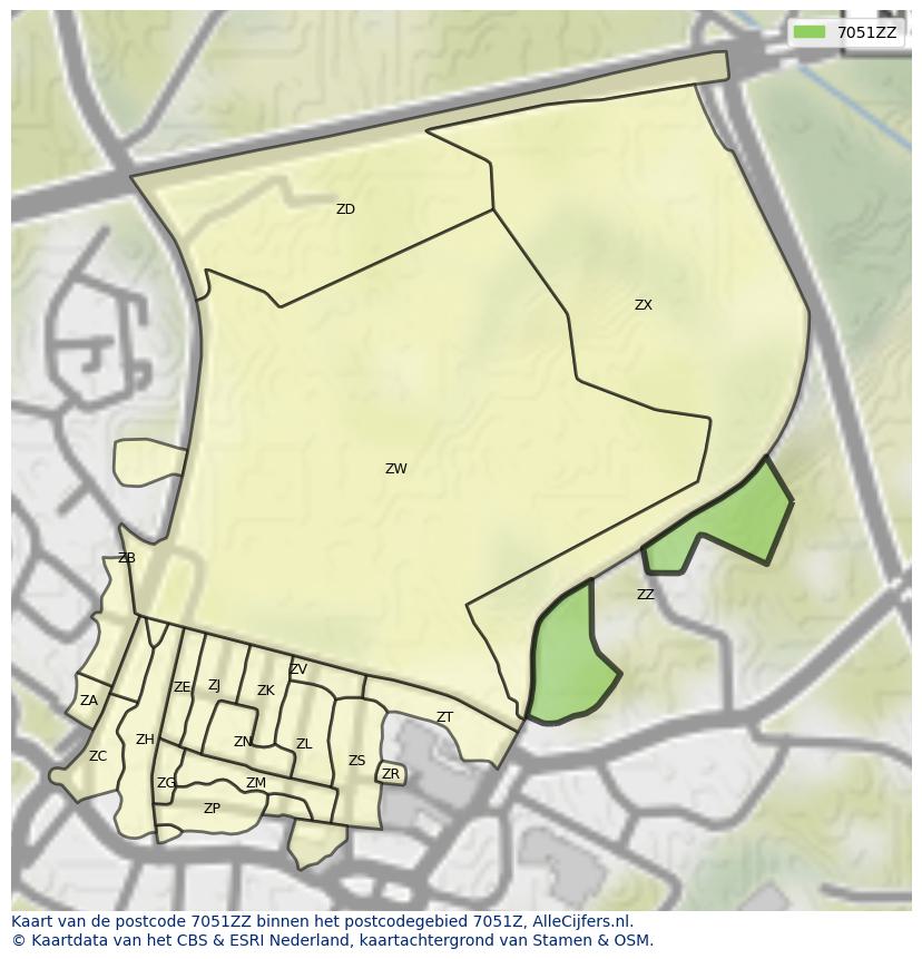 Afbeelding van het postcodegebied 7051 ZZ op de kaart.