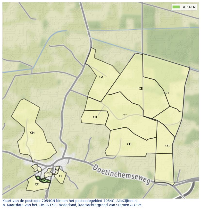 Afbeelding van het postcodegebied 7054 CN op de kaart.