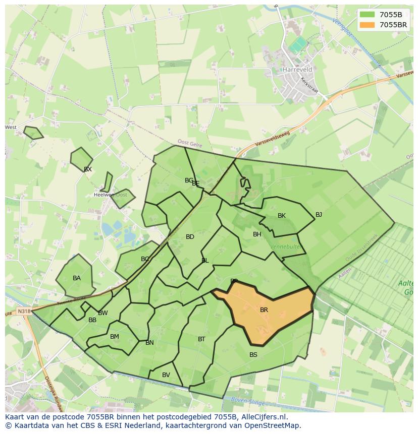 Afbeelding van het postcodegebied 7055 BR op de kaart.