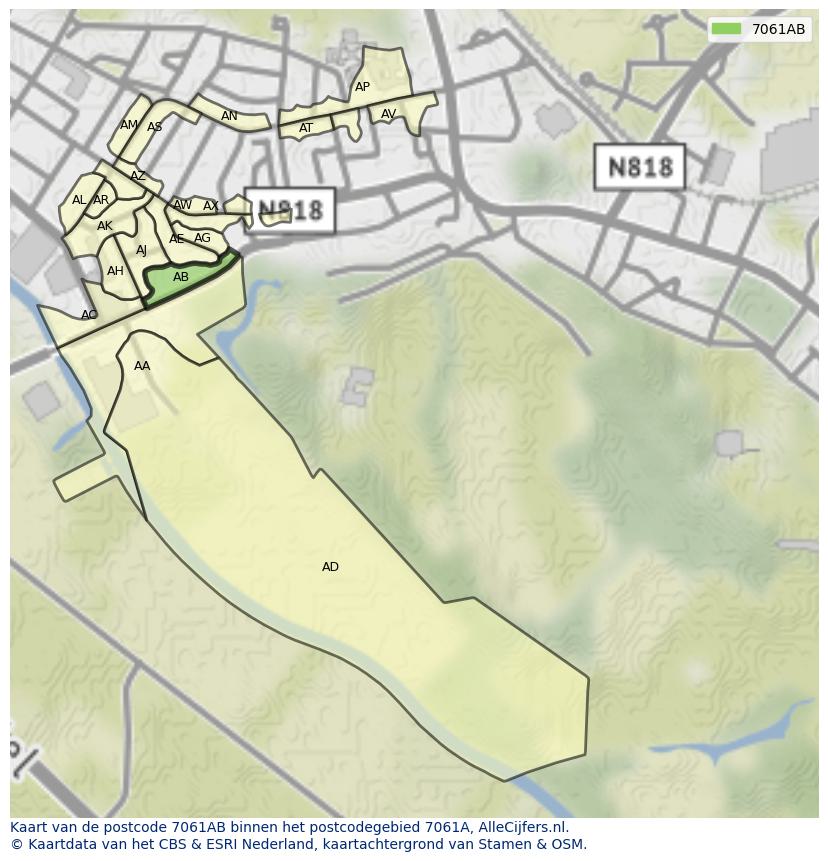 Afbeelding van het postcodegebied 7061 AB op de kaart.