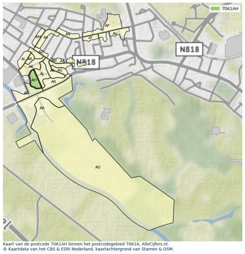 Afbeelding van het postcodegebied 7061 AH op de kaart.