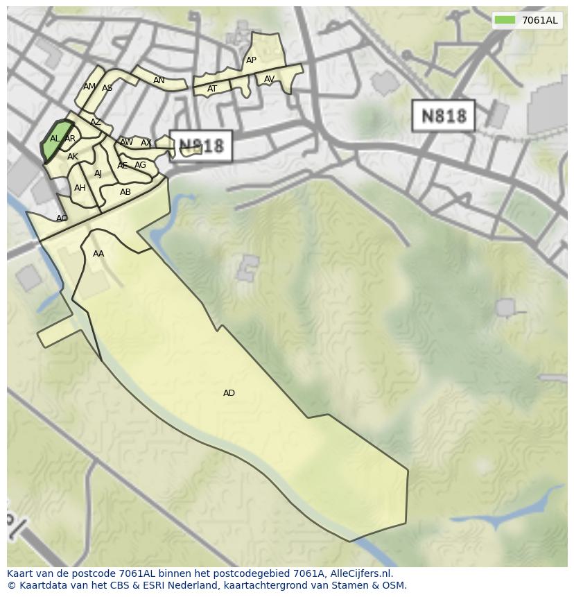 Afbeelding van het postcodegebied 7061 AL op de kaart.