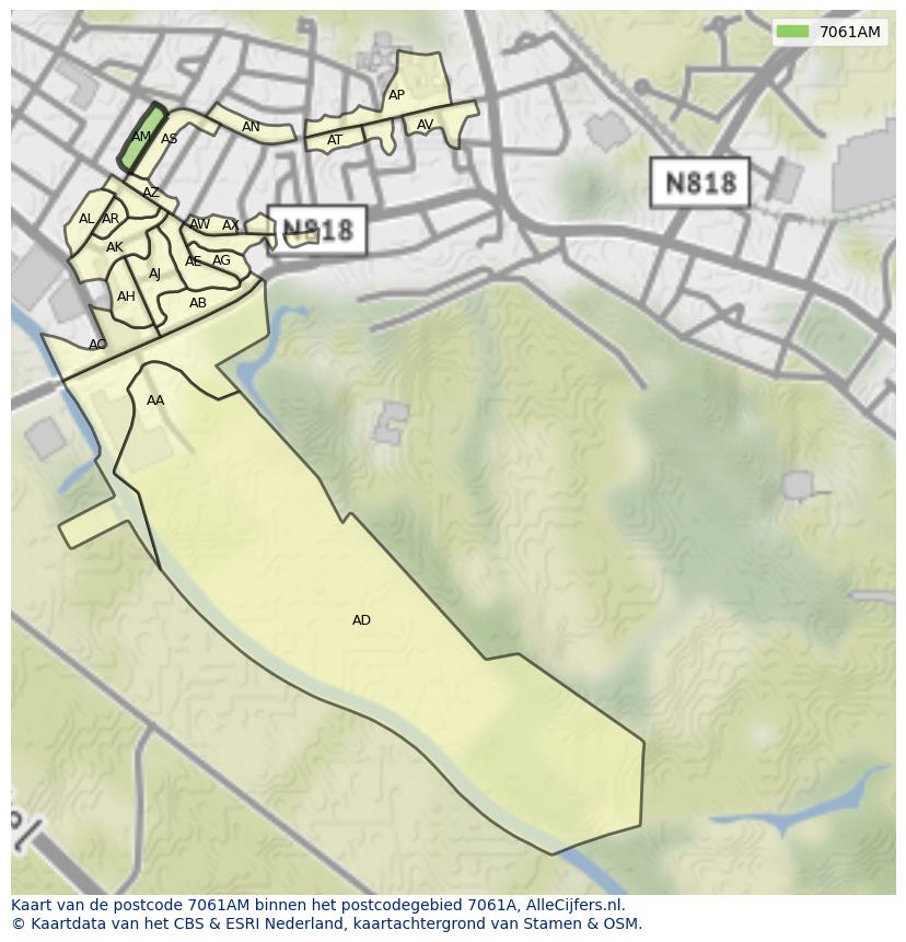 Afbeelding van het postcodegebied 7061 AM op de kaart.
