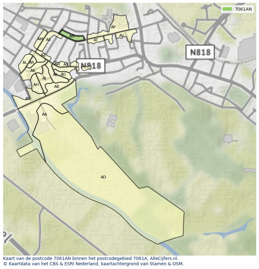 Afbeelding van het postcodegebied 7061 AN op de kaart.