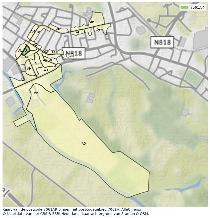 Afbeelding van het postcodegebied 7061 AR op de kaart.