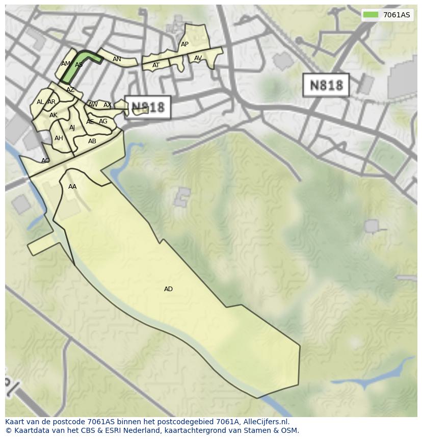 Afbeelding van het postcodegebied 7061 AS op de kaart.