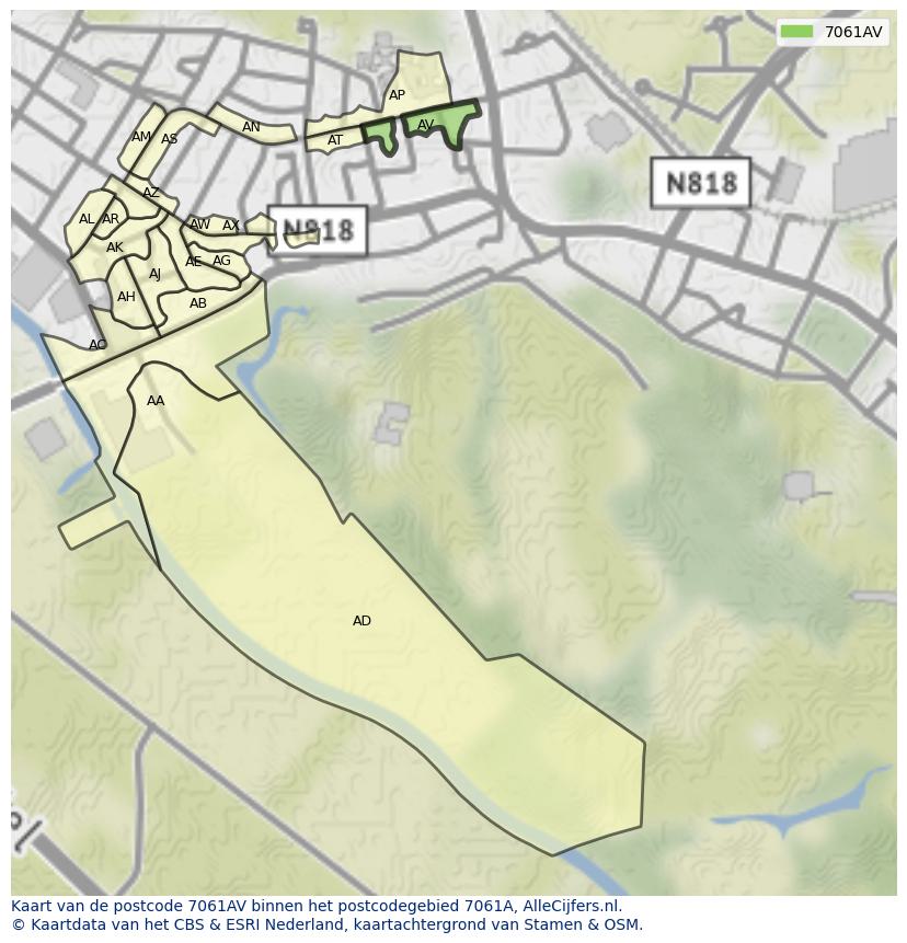 Afbeelding van het postcodegebied 7061 AV op de kaart.