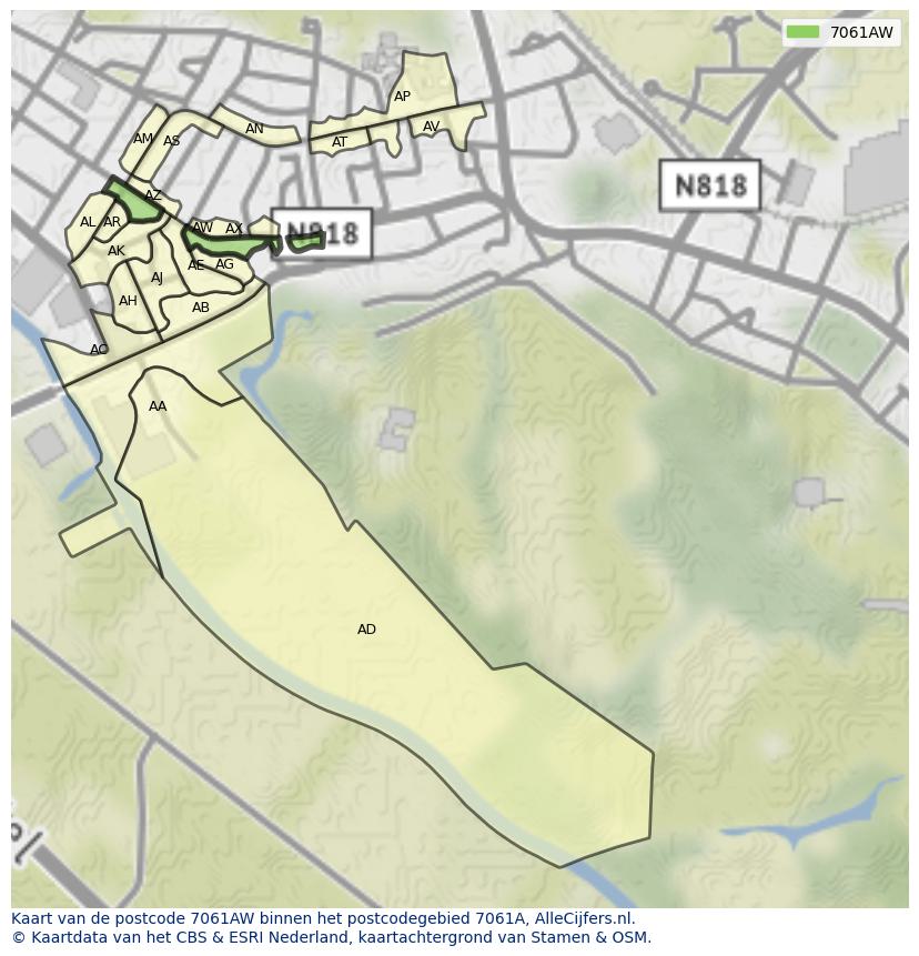 Afbeelding van het postcodegebied 7061 AW op de kaart.