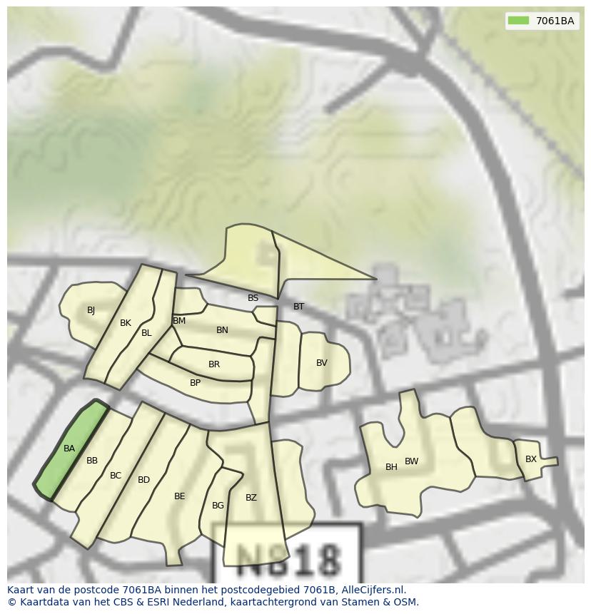 Afbeelding van het postcodegebied 7061 BA op de kaart.