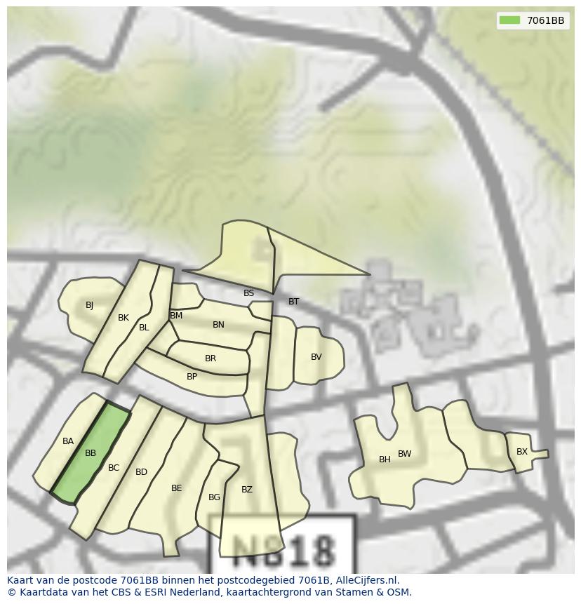 Afbeelding van het postcodegebied 7061 BB op de kaart.