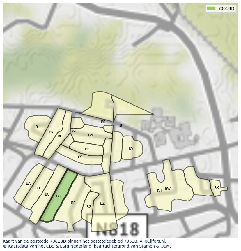 Afbeelding van het postcodegebied 7061 BD op de kaart.