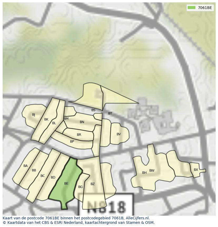 Afbeelding van het postcodegebied 7061 BE op de kaart.