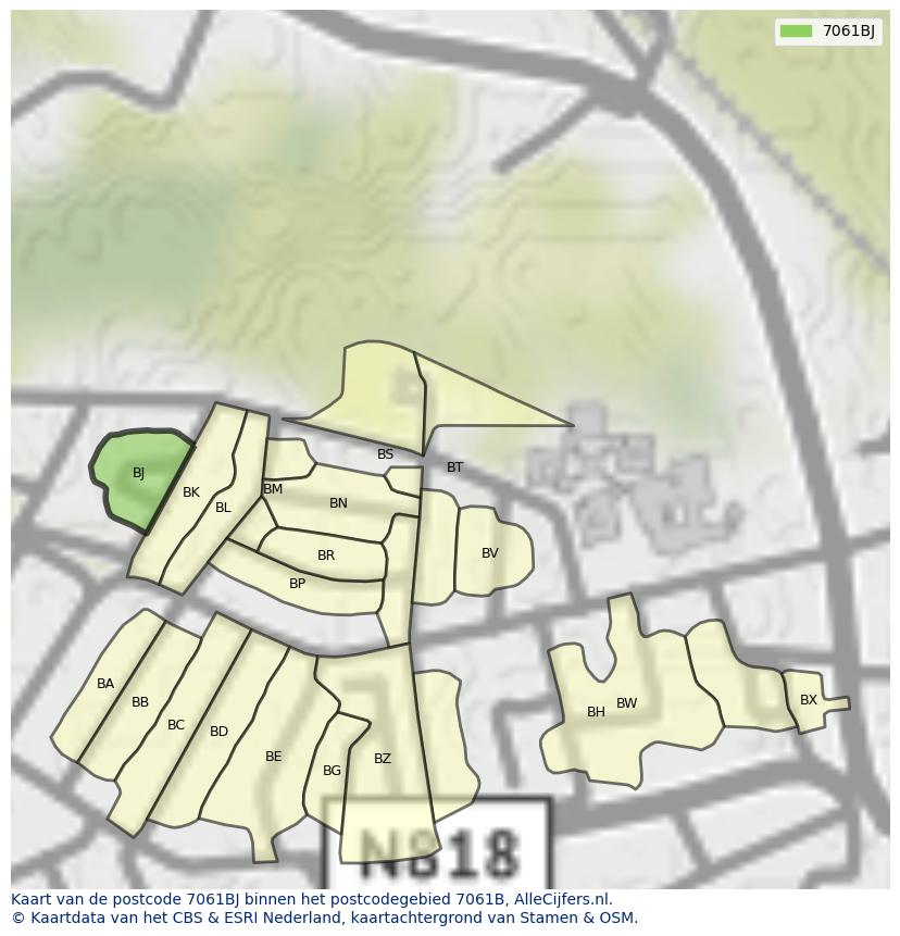 Afbeelding van het postcodegebied 7061 BJ op de kaart.