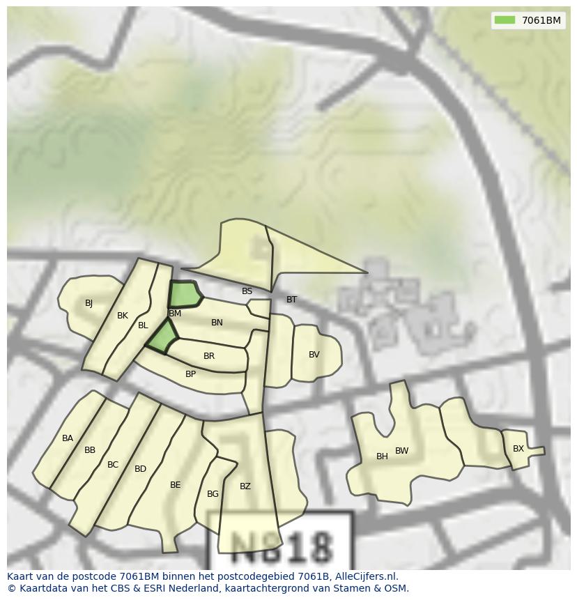 Afbeelding van het postcodegebied 7061 BM op de kaart.