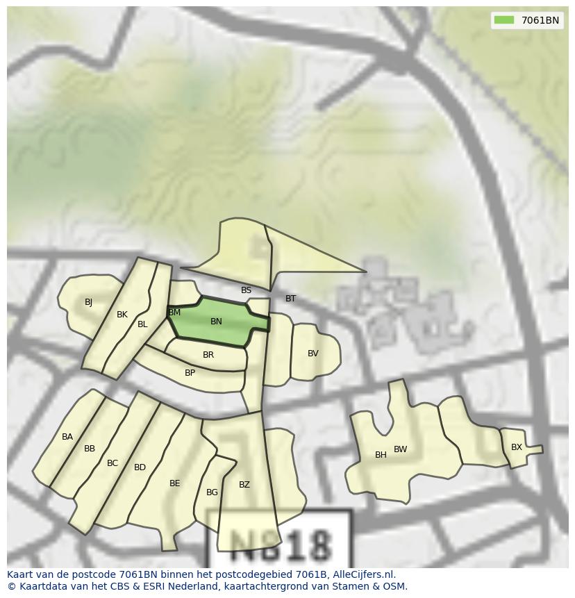 Afbeelding van het postcodegebied 7061 BN op de kaart.