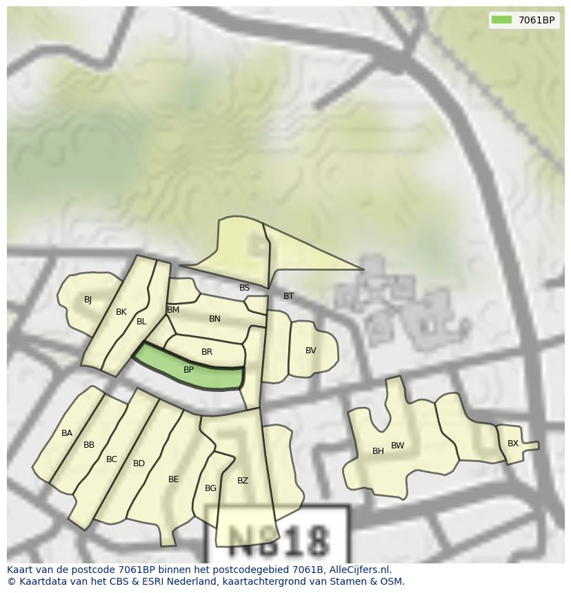 Afbeelding van het postcodegebied 7061 BP op de kaart.
