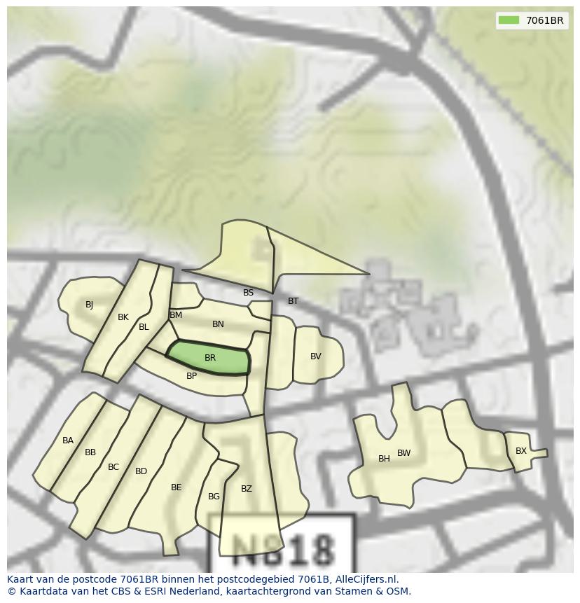 Afbeelding van het postcodegebied 7061 BR op de kaart.