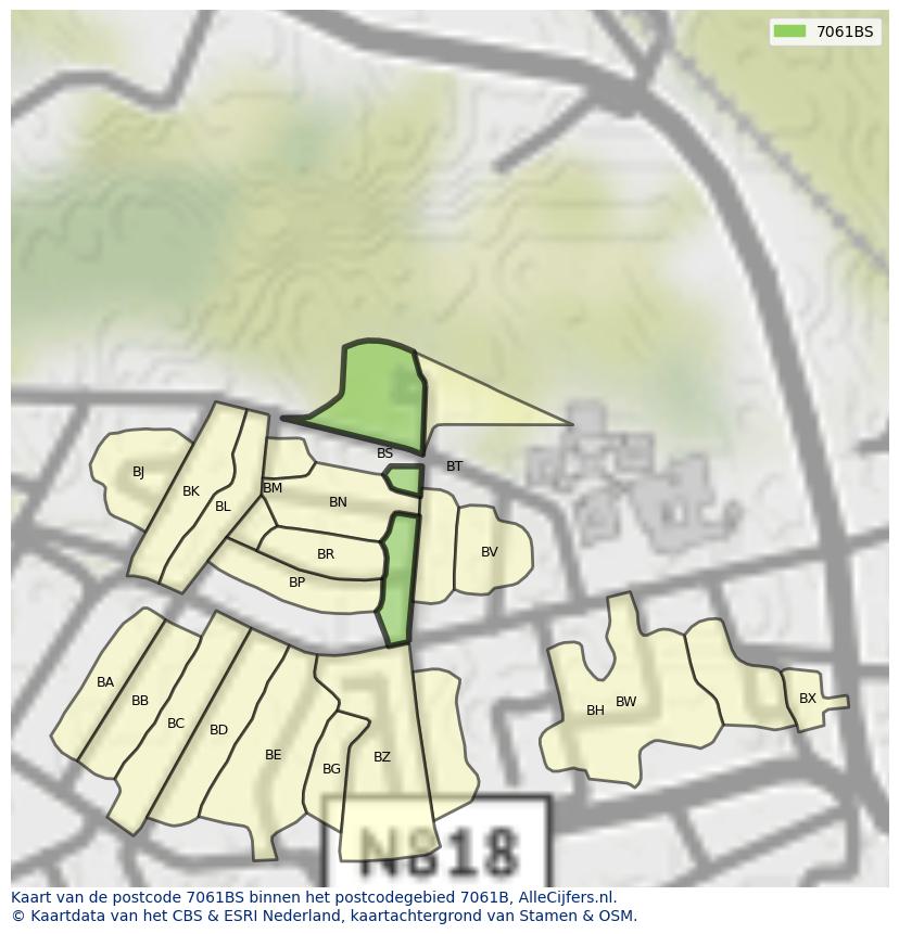 Afbeelding van het postcodegebied 7061 BS op de kaart.