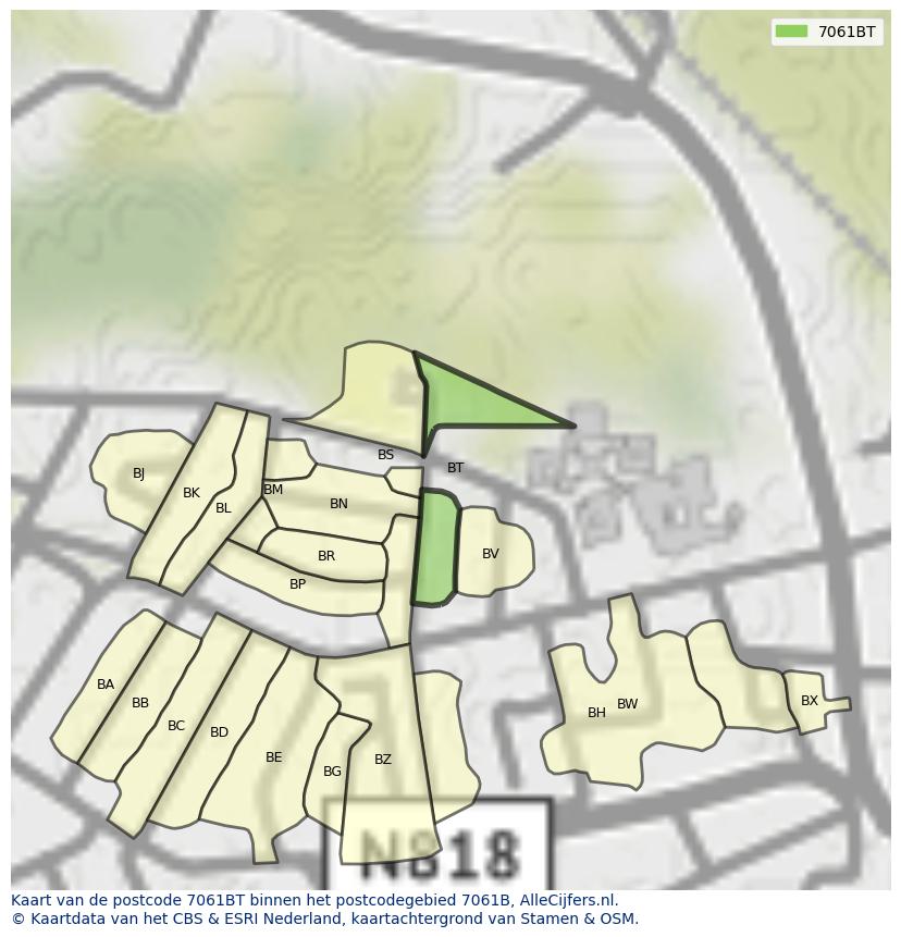 Afbeelding van het postcodegebied 7061 BT op de kaart.