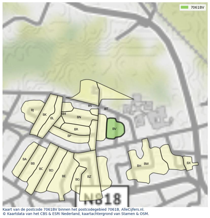 Afbeelding van het postcodegebied 7061 BV op de kaart.