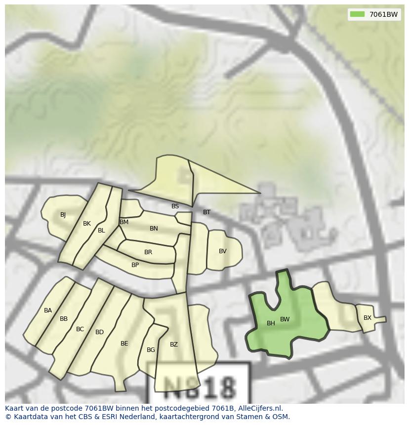 Afbeelding van het postcodegebied 7061 BW op de kaart.