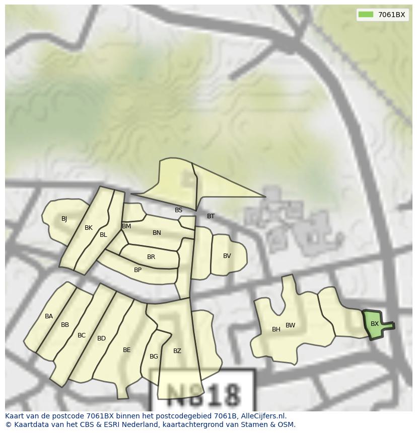 Afbeelding van het postcodegebied 7061 BX op de kaart.