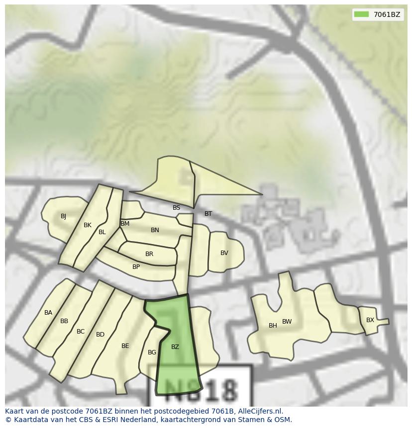 Afbeelding van het postcodegebied 7061 BZ op de kaart.