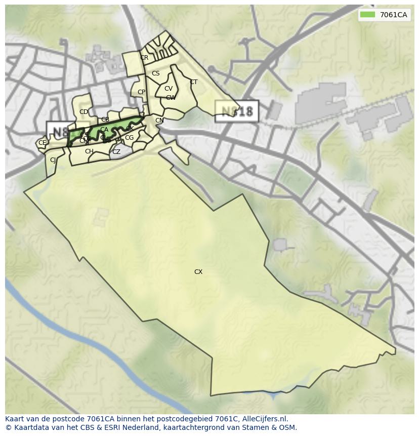 Afbeelding van het postcodegebied 7061 CA op de kaart.