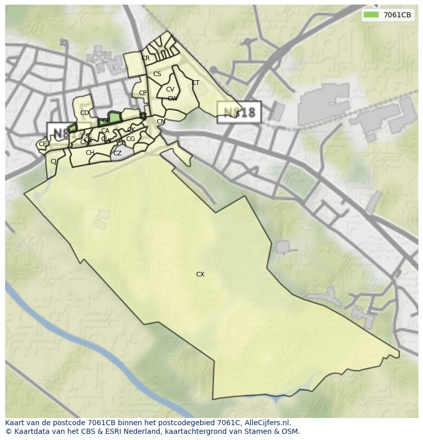 Afbeelding van het postcodegebied 7061 CB op de kaart.