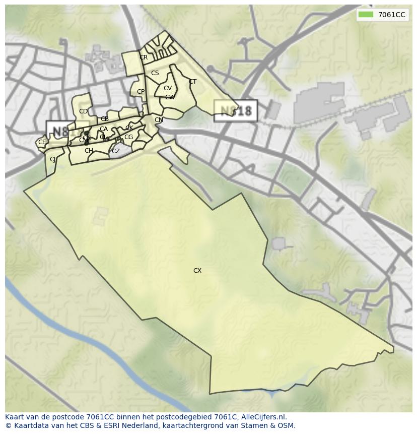 Afbeelding van het postcodegebied 7061 CC op de kaart.