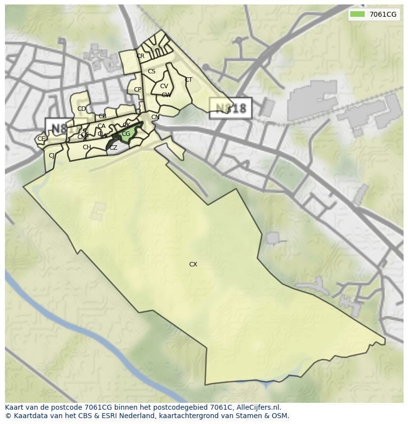 Afbeelding van het postcodegebied 7061 CG op de kaart.