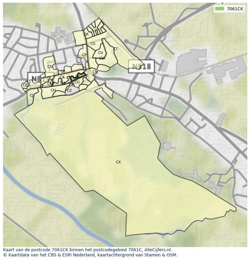 Afbeelding van het postcodegebied 7061 CK op de kaart.