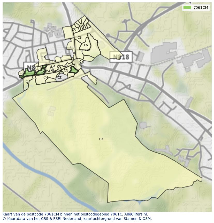 Afbeelding van het postcodegebied 7061 CM op de kaart.