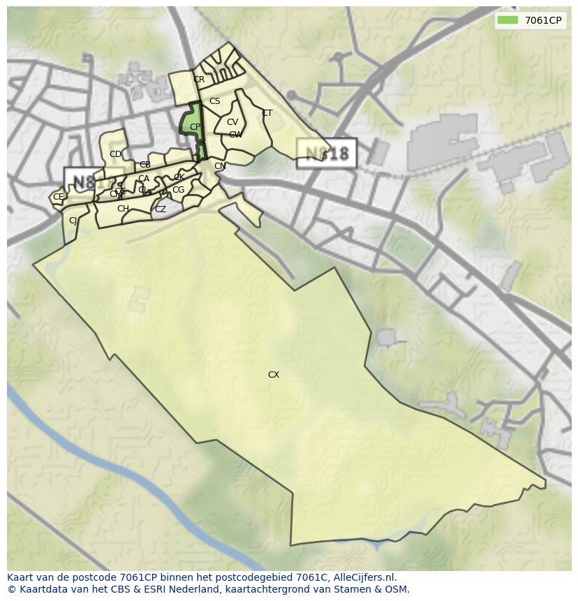 Afbeelding van het postcodegebied 7061 CP op de kaart.