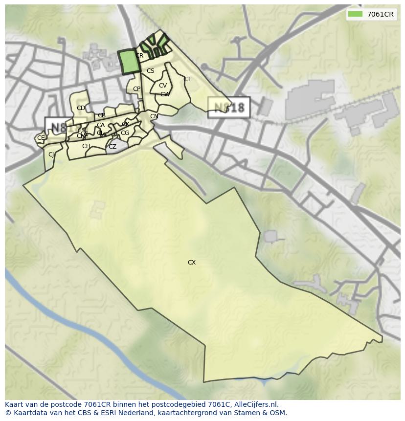 Afbeelding van het postcodegebied 7061 CR op de kaart.