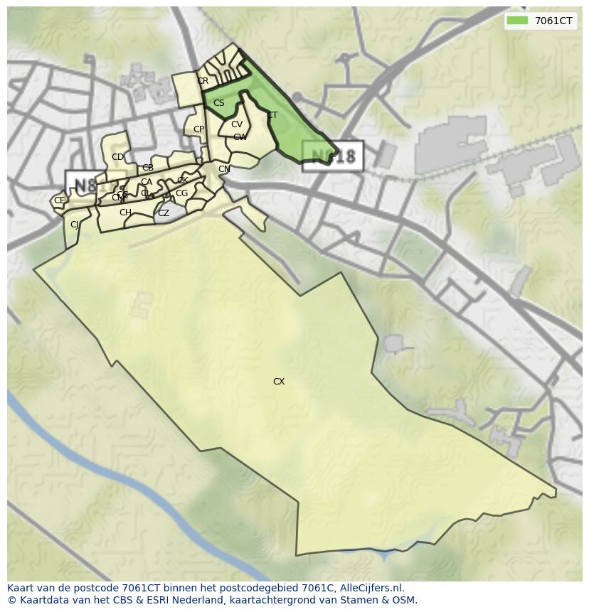 Afbeelding van het postcodegebied 7061 CT op de kaart.