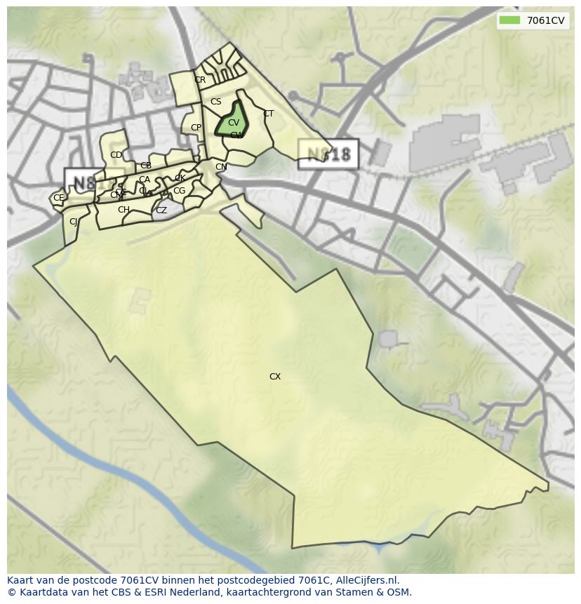 Afbeelding van het postcodegebied 7061 CV op de kaart.
