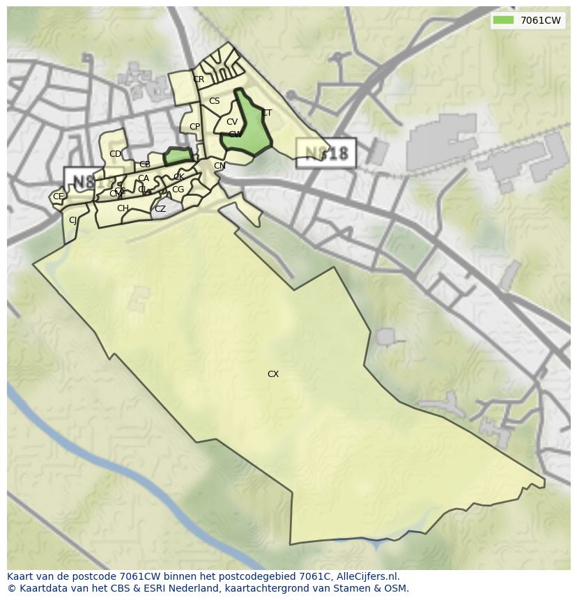 Afbeelding van het postcodegebied 7061 CW op de kaart.